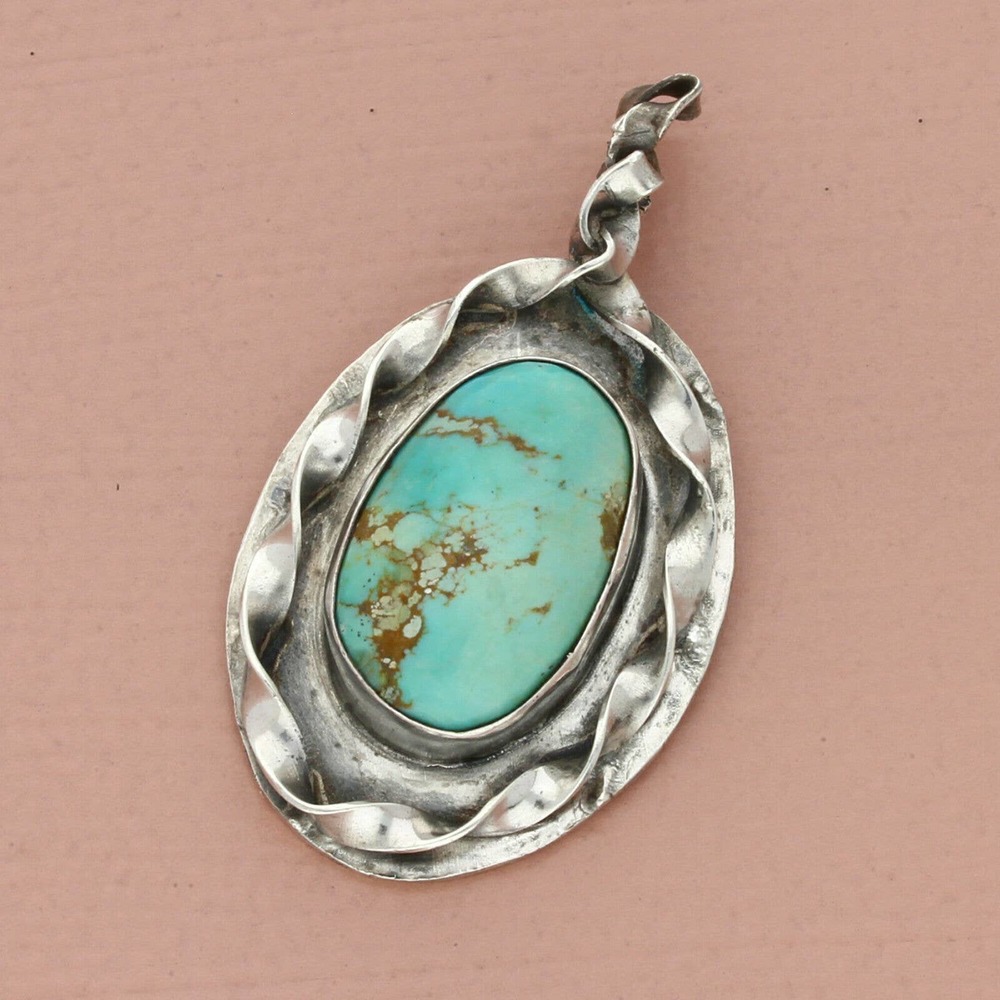 navajo sterling silver vintage braided turquoise pendant